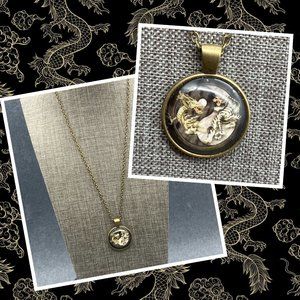 Dragon Tiger Yin Yang Pendant Necklace 19 In Chi Tao Gold Bronze Black Retro